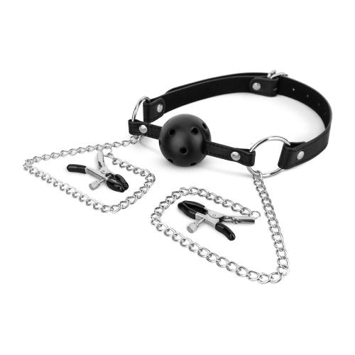 Ball Gag With Nipple Clamps