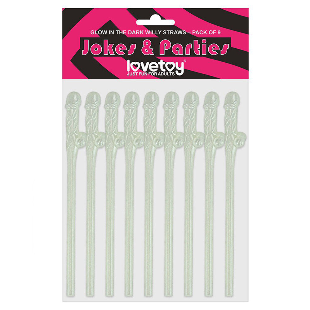 Pack Of 9 Willy Straws - Glow In The Dark