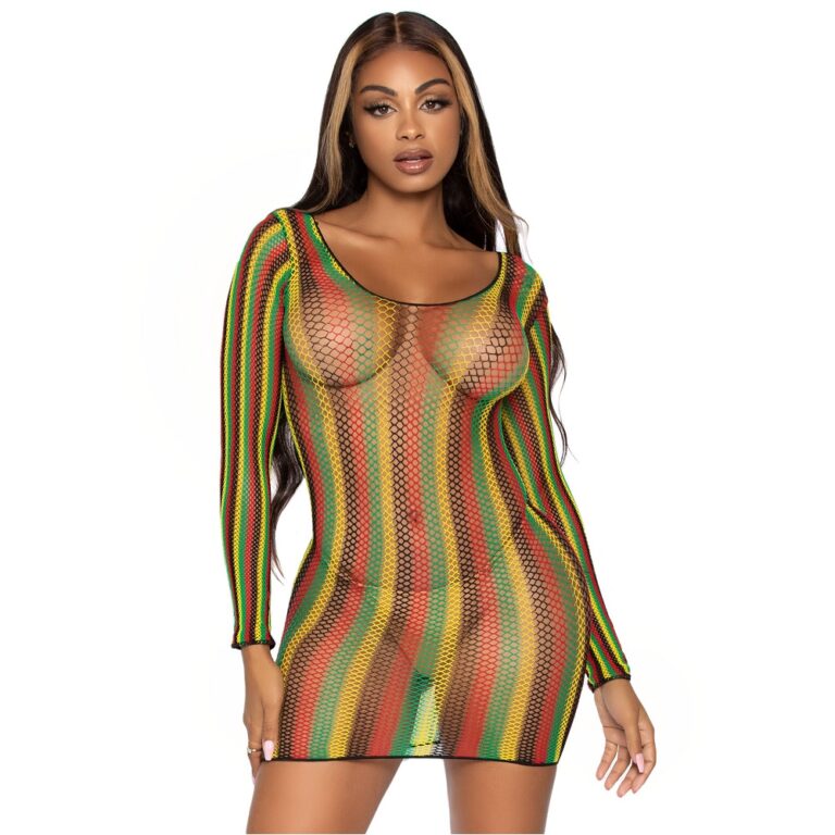 Rasta Net Long Sleeve Mini Dress