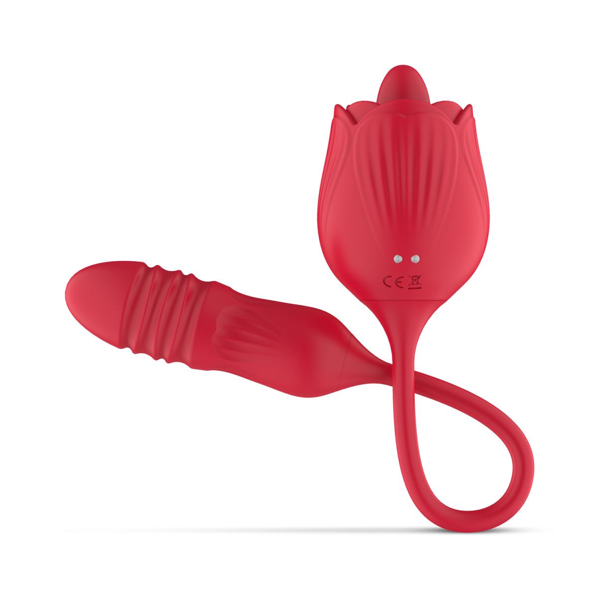Licking Rose With Thrusting Dildo