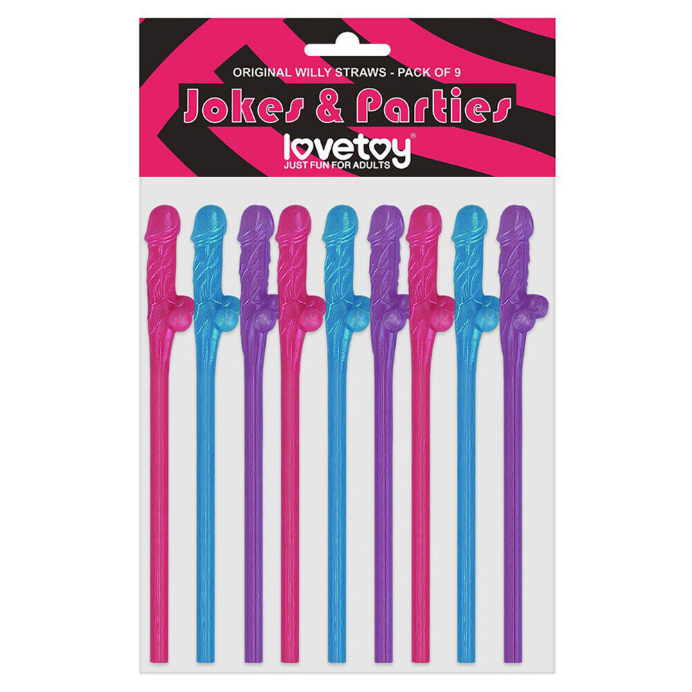 Pack Of 9 Straws - Pink, Blue And Purple