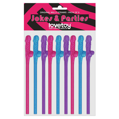 Pack Of 9 Straws - Pink, Blue And Purple