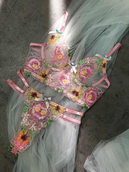 Pink Floral Bustier 2 Piece