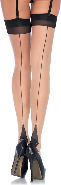 Plain Top Seamed Stocking Nude/Black