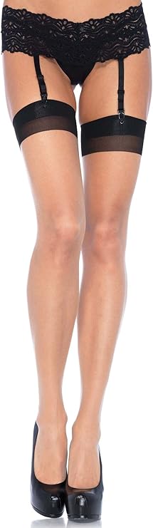 Plain Top Seamed Stocking Nude/Black