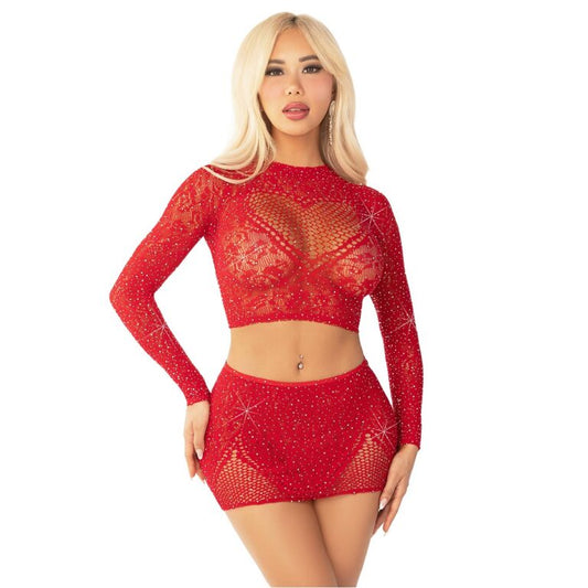 Rhinestone Crop Top & Mini Skirt